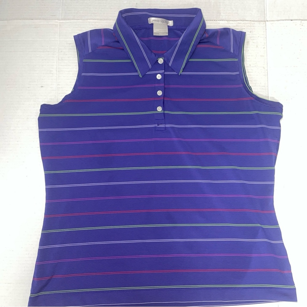 Nike Golf Polo Shirt Women XL Purple Striped Sleeveless DriFit Tour Performance